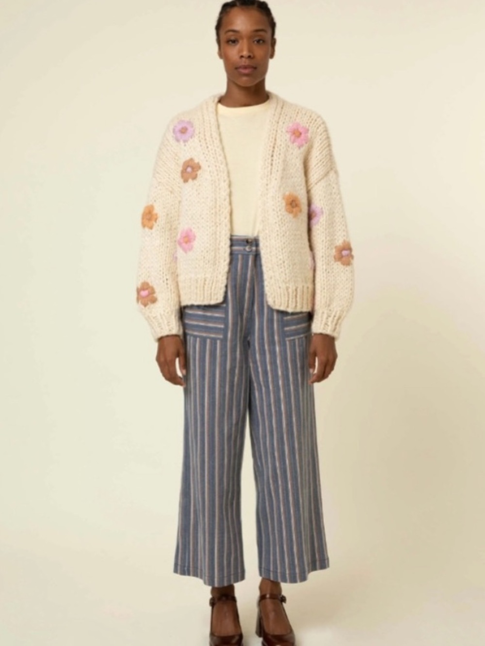 Lea & Viola Chunky Knit Floral Cardigan
